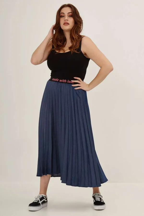 Mat Fashion Gonna plissettata effetto denim chambry taglie comode Clearance