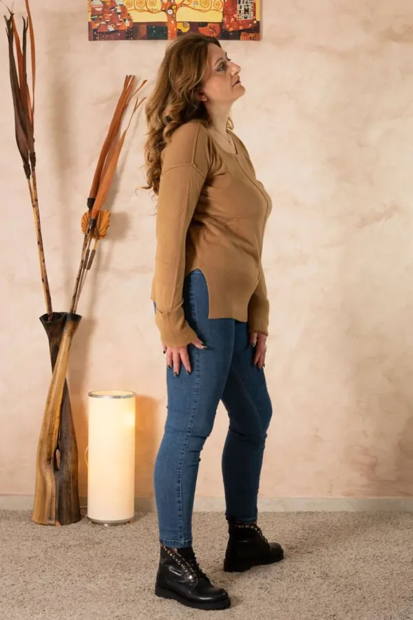 Griffai Maglione con spacchi e risvolti alle maniche taglie comode New