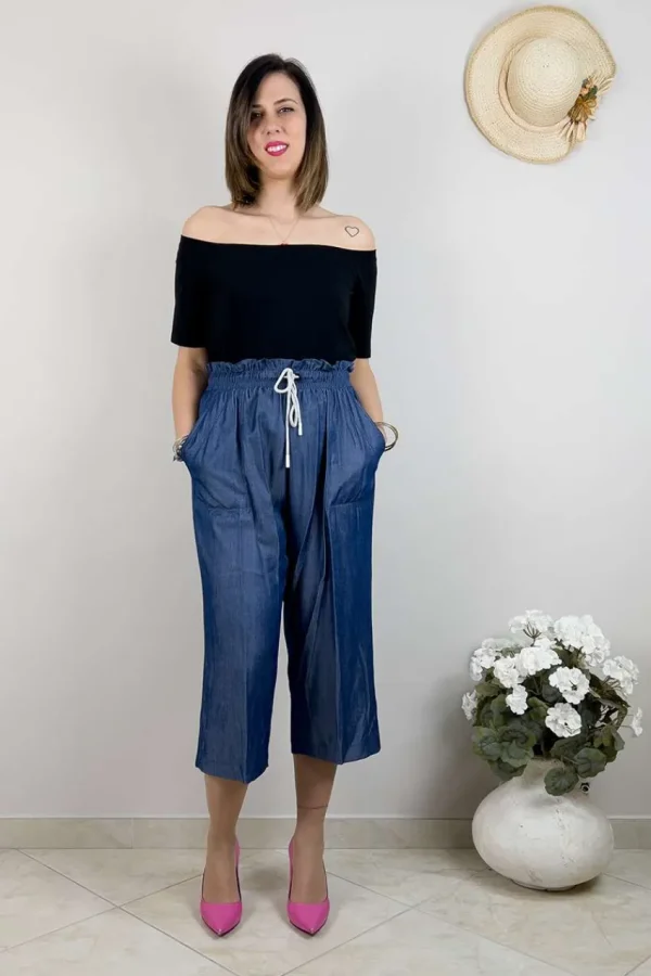 Mat Fashion Pantalone effetto denim lucido taglie comode Fashion