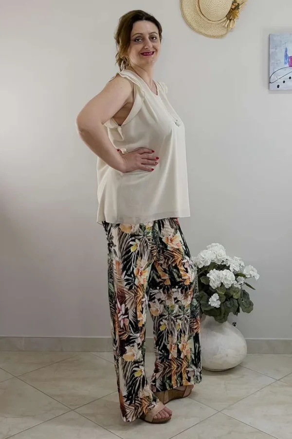 Donna Curvy Pantalone fluido fantasia taglie comode Outlet