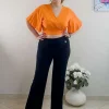 Donna Curvy Pantalone palazzo con elastico taglie comode Hot