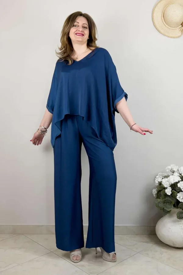 Mat Fashion Pantalone satin a palazzo taglie comode New
