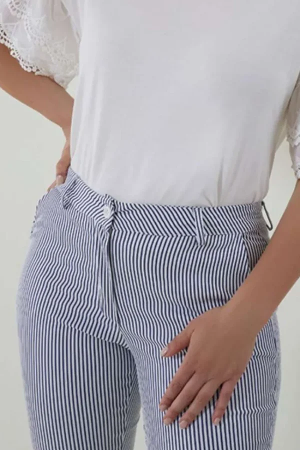 Jiveley Pantalone slim fit a righe tasca america taglie comode Outlet