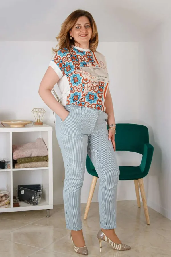 Jiveley Pantalone slim fit a righe tasca america taglie comode Outlet