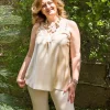 Donna Curvy Top in raso con pizzo taglie comode New