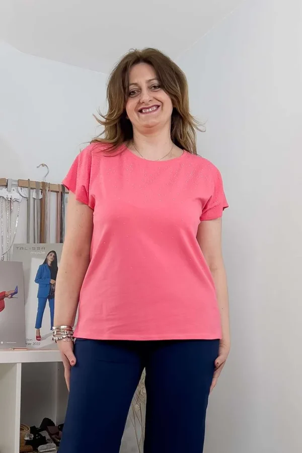 Jiveley T-shirt con pioggia di strass taglie comode New