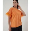 Jiveley T-shirt mezza manica con piume in cotone taglie comode Best