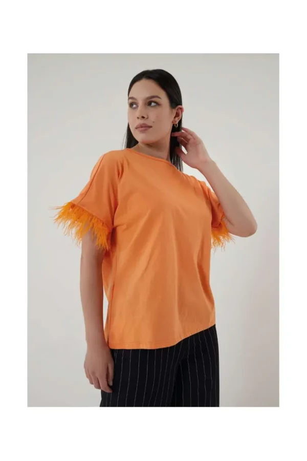 Jiveley T-shirt mezza manica con piume in cotone taglie comode Best