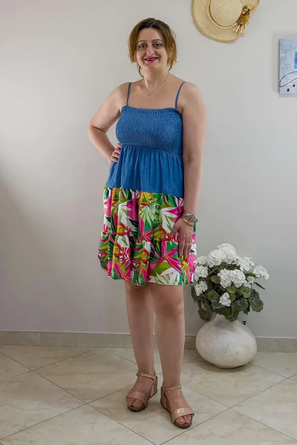 Donna Curvy Vestito con spalline sottili e balza a fiori taglie comode Sale