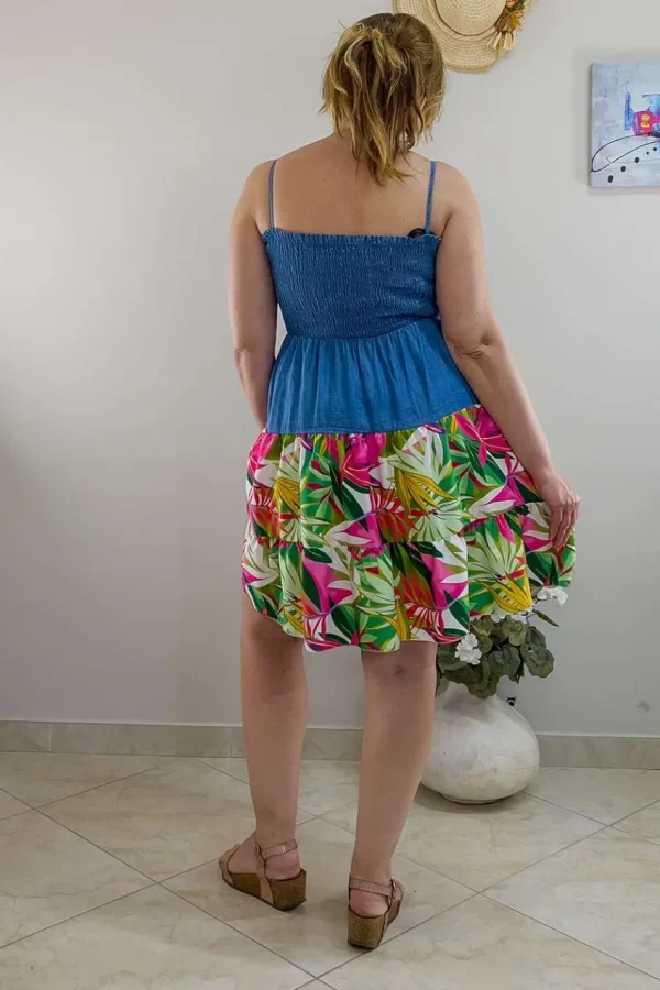 Donna Curvy Vestito con spalline sottili e balza a fiori taglie comode Sale
