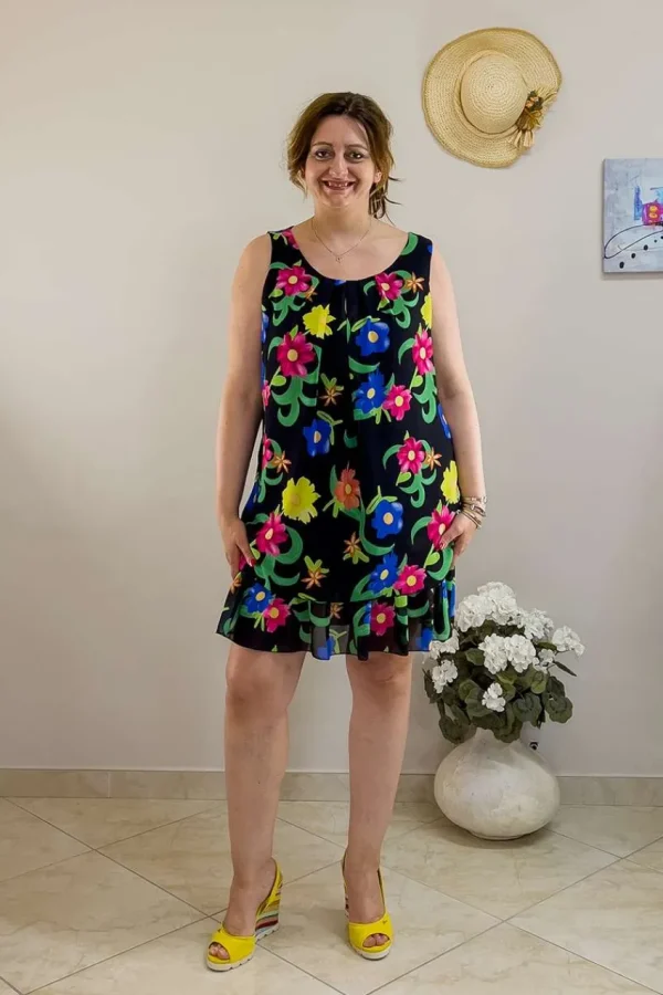 Donna Curvy Vestito fantasia con balza taglie comode Best