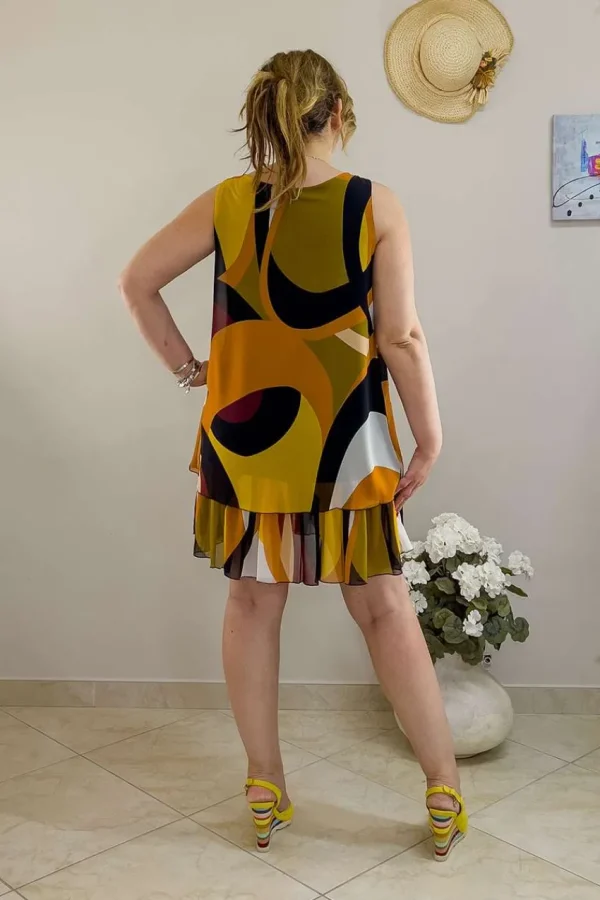 Donna Curvy Vestito fantasia con balza taglie comode New