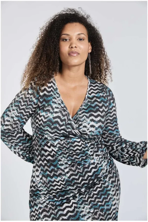 SPG Woman Vestito incrociato con stampa a zigzag taglie comode Fashion